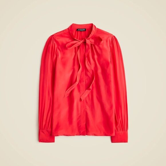 NWT J CREW Tie-neck top in crepe de chine in red - Picture 5 of 7